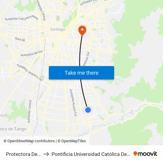 Protectora De La Infancia to Pontificia Universidad Católica De Chile (Campus Oriente) map