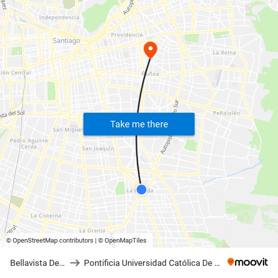 Bellavista De La Florida to Pontificia Universidad Católica De Chile (Campus Oriente) map