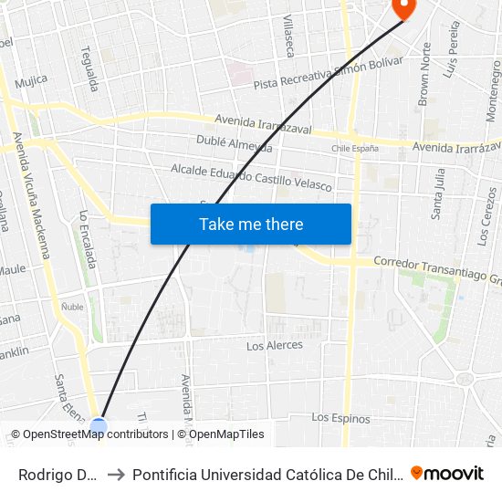 Rodrigo De Araya to Pontificia Universidad Católica De Chile (Campus Oriente) map