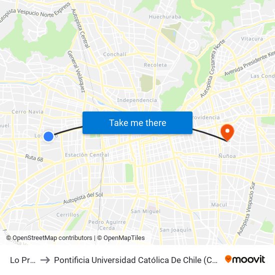Lo Prado to Pontificia Universidad Católica De Chile (Campus Oriente) map