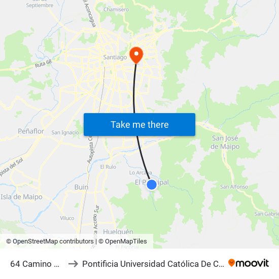 64 Camino El Chalaco to Pontificia Universidad Católica De Chile (Campus Oriente) map