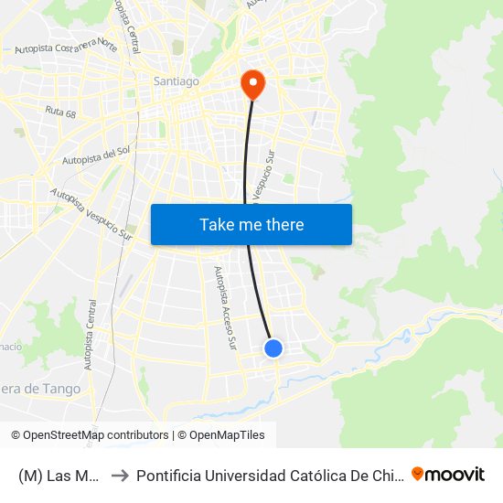 (M) Las Mercedes to Pontificia Universidad Católica De Chile (Campus Oriente) map