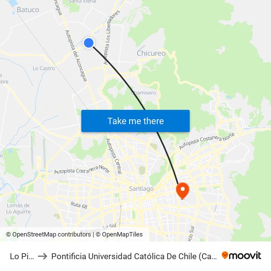 Lo Pinto to Pontificia Universidad Católica De Chile (Campus Oriente) map