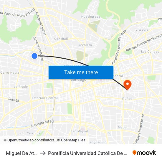 Miguel De Atero, 2798 to Pontificia Universidad Católica De Chile (Campus Oriente) map
