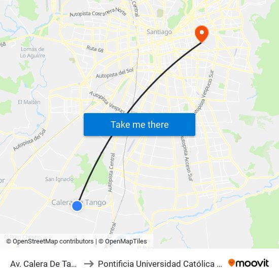 Av. Calera De Tango, Paradero 7 to Pontificia Universidad Católica De Chile (Campus Oriente) map