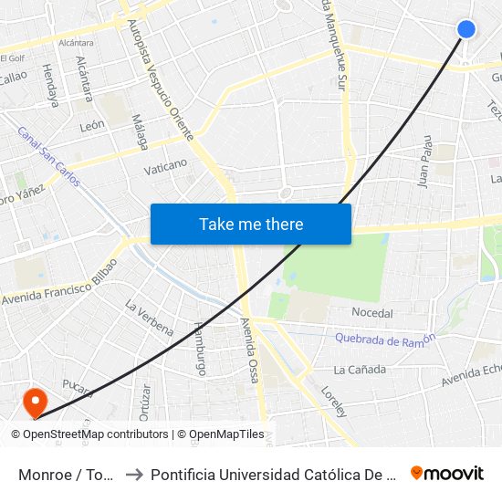 Monroe / Tomás Moro to Pontificia Universidad Católica De Chile (Campus Oriente) map