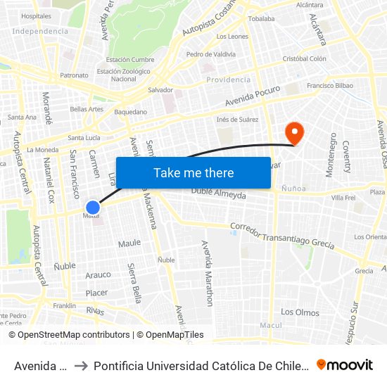 Avenida Matta to Pontificia Universidad Católica De Chile (Campus Oriente) map
