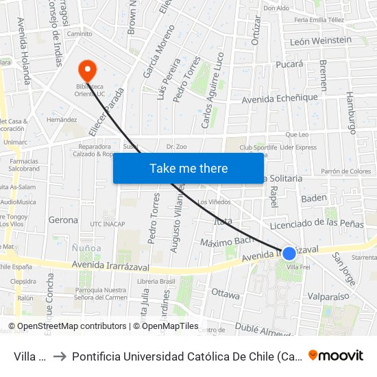 Villa Frei to Pontificia Universidad Católica De Chile (Campus Oriente) map