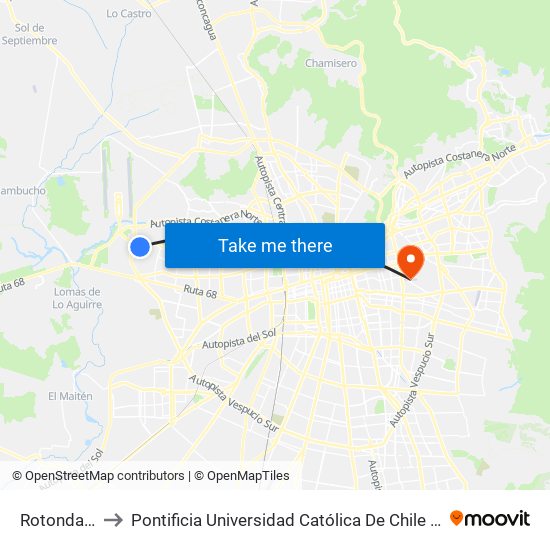 Rotonda Enea to Pontificia Universidad Católica De Chile (Campus Oriente) map