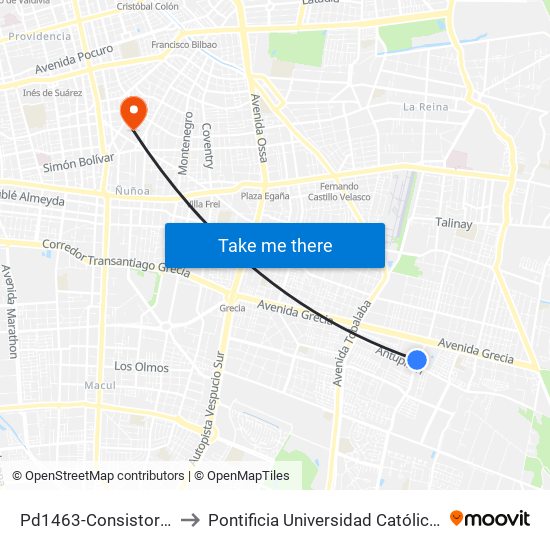 Pd1463-Consistorial / Esq. Antupirén to Pontificia Universidad Católica De Chile (Campus Oriente) map