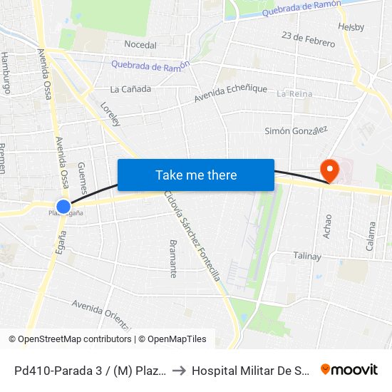 Pd410-Parada 3 / (M) Plaza Egaña to Hospital Militar De Santiago map