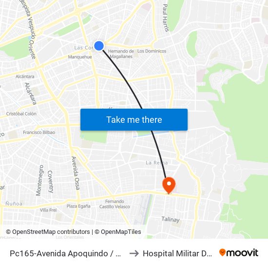 Pc165-Avenida Apoquindo / Esq. E. Dell'Orto to Hospital Militar De Santiago map