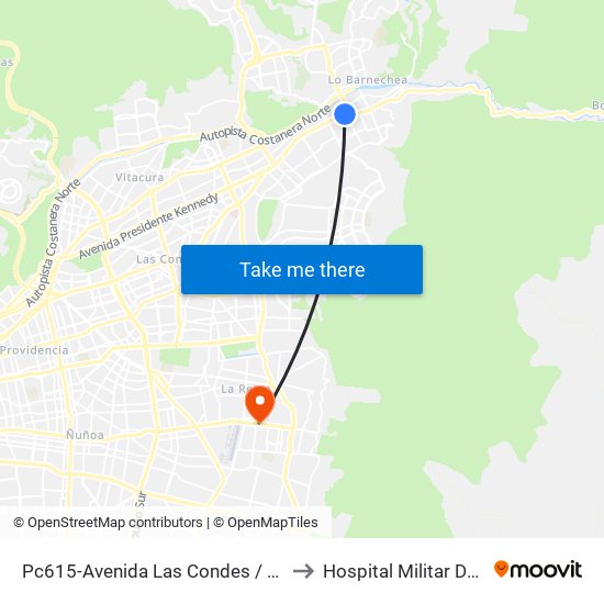 Pc615-Avenida Las Condes / Esq. La Cabaña to Hospital Militar De Santiago map