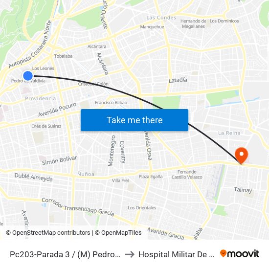 Pc203-Parada 3 / (M) Pedro De Valdivia to Hospital Militar De Santiago map