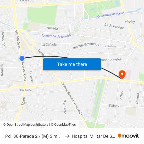 Pd180-Parada 2 / (M) Simón Bolívar to Hospital Militar De Santiago map