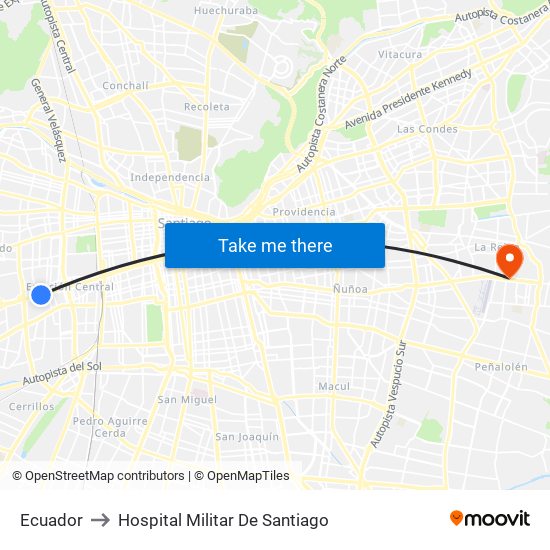 Ecuador to Hospital Militar De Santiago map