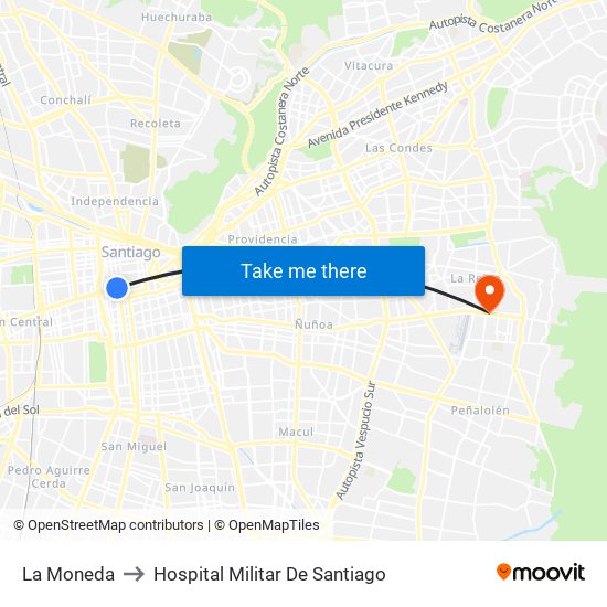 La Moneda to Hospital Militar De Santiago map
