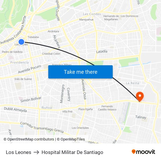 Los Leones to Hospital Militar De Santiago map