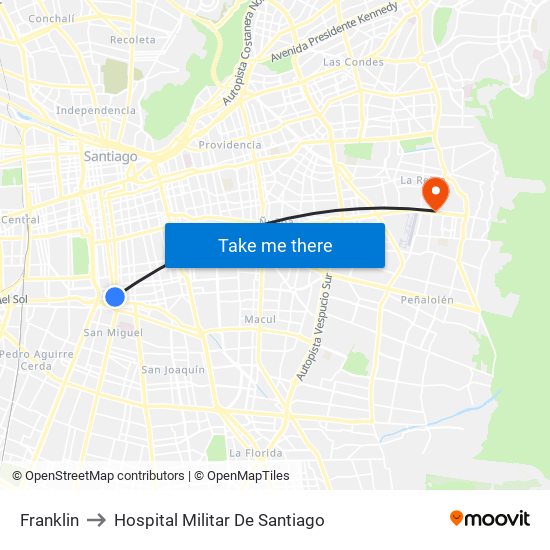 Franklin to Hospital Militar De Santiago map
