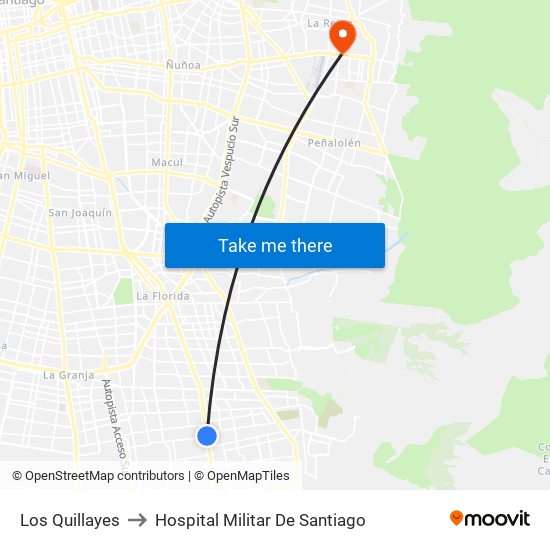 Los Quillayes to Hospital Militar De Santiago map