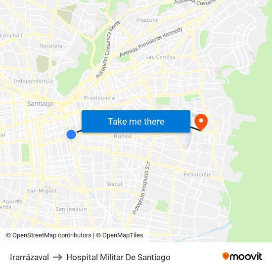 Irarrázaval to Hospital Militar De Santiago map