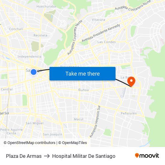 Plaza De Armas to Hospital Militar De Santiago map