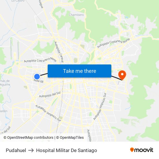 Pudahuel to Hospital Militar De Santiago map