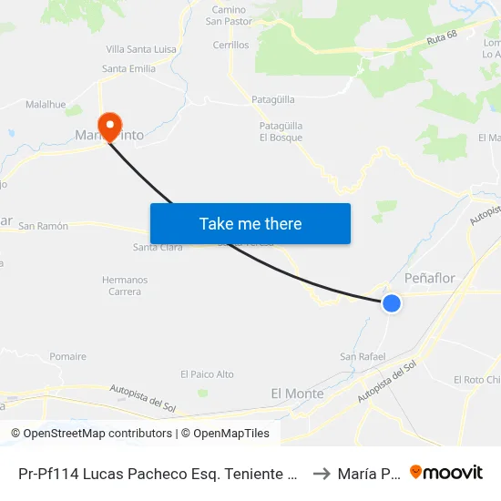 Pr-Pf114 Lucas Pacheco Esq. Teniente Jaime Sanz to María Pinto map