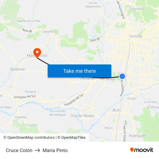 Cruce Colón to María Pinto map
