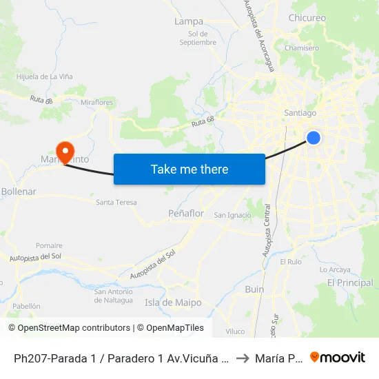 Ph207-Parada 1 / Paradero 1 Av.Vicuña Mackenna to María Pinto map