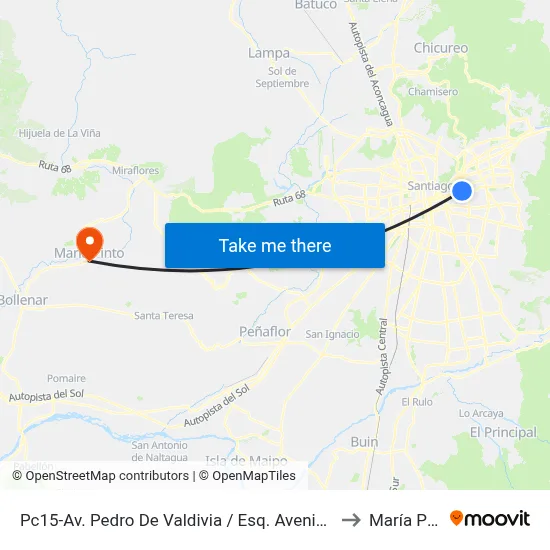 Pc15-Av. Pedro De Valdivia / Esq. Avenida Pocuro to María Pinto map