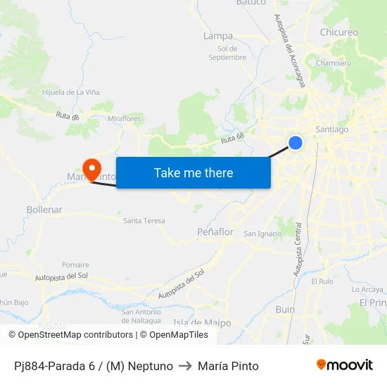 Pj884-Parada 6 / (M) Neptuno to María Pinto map