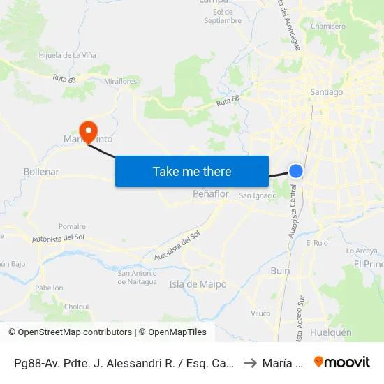 Pg88-Av. Pdte. J. Alessandri R. / Esq. Cam. Las Acacias to María Pinto map