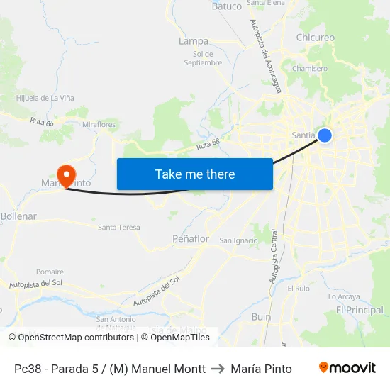 Pc38 - Parada 5 / (M) Manuel Montt to María Pinto map