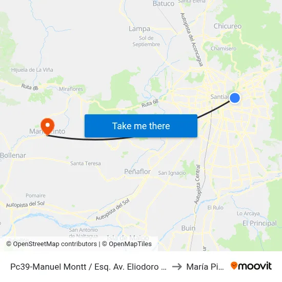 Pc39-Manuel Montt / Esq. Av. Eliodoro Yáñez to María Pinto map