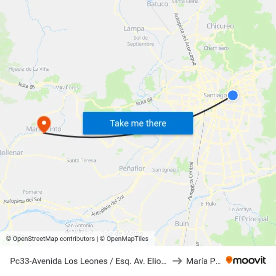 Pc33-Avenida Los Leones / Esq. Av. Eliodoro Yáñez to María Pinto map