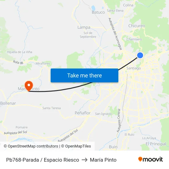 Pb768-Parada / Espacio Riesco to María Pinto map