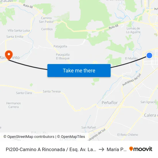 Pi200-Camino A Rinconada / Esq. Av. Las Naciones to María Pinto map