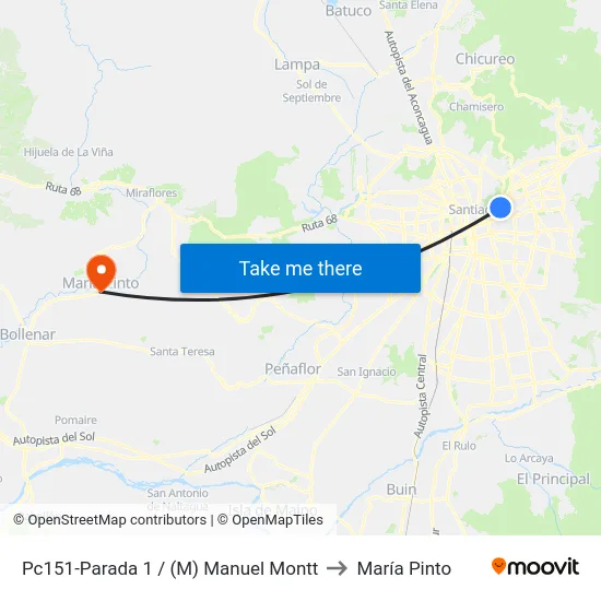 Pc151-Parada 1 / (M) Manuel Montt to María Pinto map