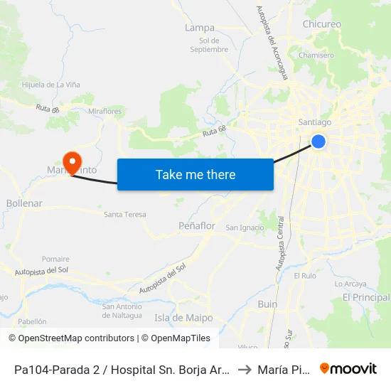 Pa104-Parada 2 / Hospital Sn. Borja Arriarán to María Pinto map