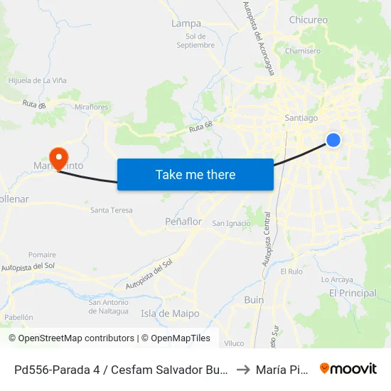 Pd556-Parada 4 / Cesfam Salvador Bustos to María Pinto map