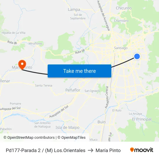 Pd177-Parada 2 / (M) Los.Orientales to María Pinto map