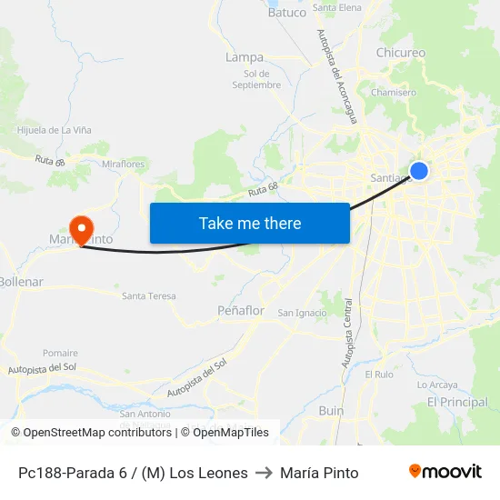 Pc188-Parada 6 / (M) Los Leones to María Pinto map