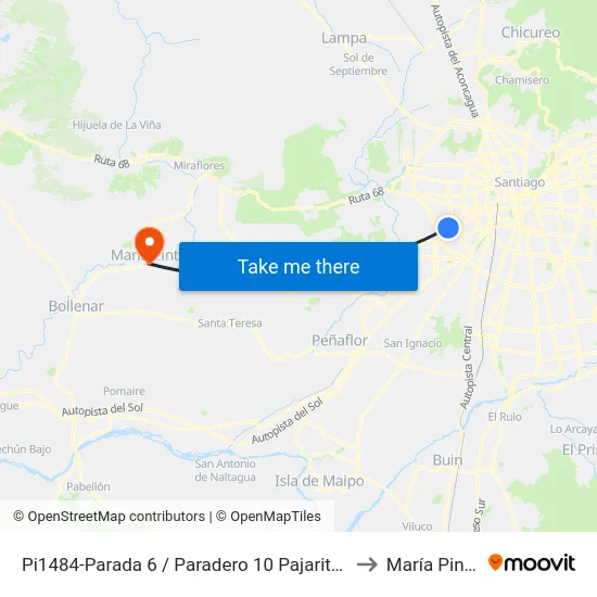 Pi1484-Parada 6 / Paradero 10 Pajaritos to María Pinto map