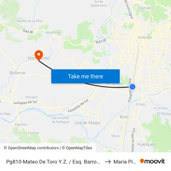 Pg810-Mateo De Toro Y Z. / Esq. Barros Arana to María Pinto map