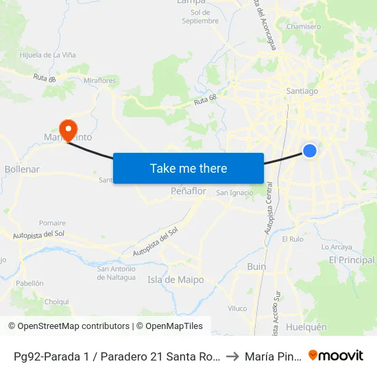 Pg92-Parada 1 / Paradero 21 Santa Rosa to María Pinto map