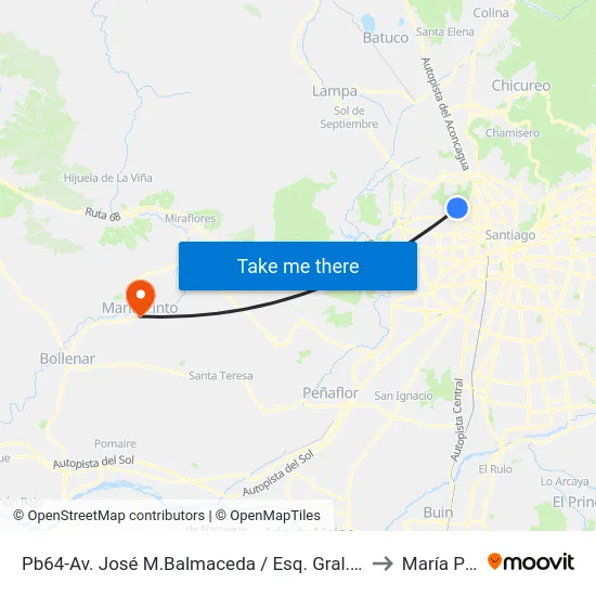 Pb64-Av. José M.Balmaceda / Esq. Gral. Velásquez to María Pinto map