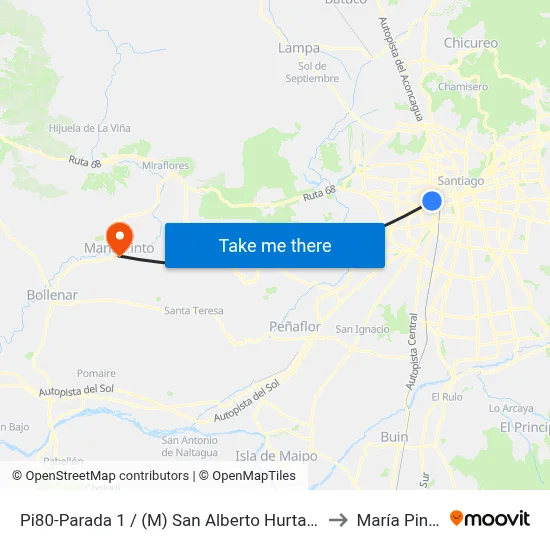 Pi80-Parada 1 / (M) San Alberto Hurtado to María Pinto map