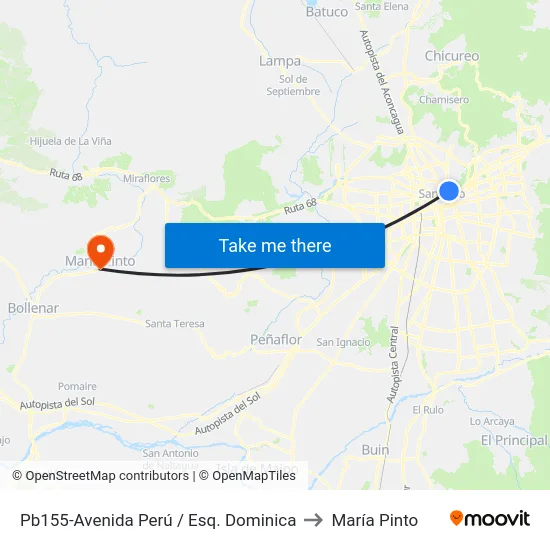 Pb155-Avenida Perú / Esq. Dominica to María Pinto map