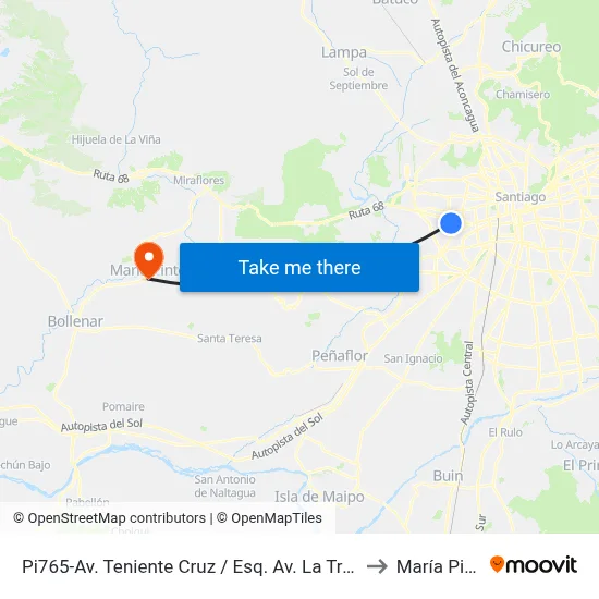 Pi765-Av. Teniente Cruz / Esq. Av. La Travesía to María Pinto map
